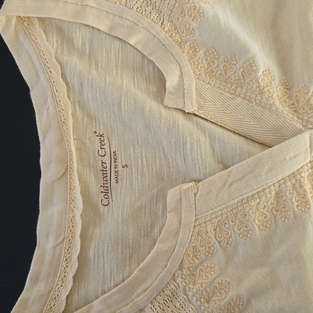 Coldwater Creek Cream Lace Trim Sleepwear Top